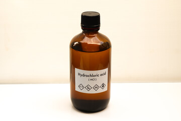 hydrochloric acid in bottle , chemical in the laboratory and industry