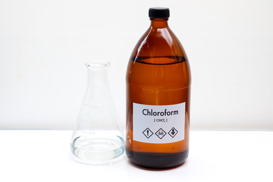 chloroform in bottle , chemical in the laboratory and industry