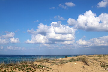 Fototapeta na wymiar Rain clouds in the sky over the Mediterranean Sea in northern Israel.