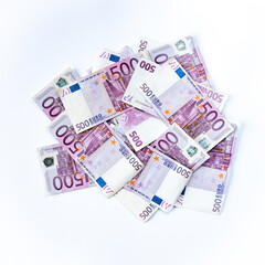 Banknotes of 500 euros on a white background