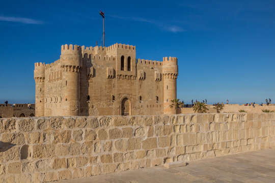 People visit Citadel of Qaitbay (Fort of Qaitbey) in Alexandria, Egypt
