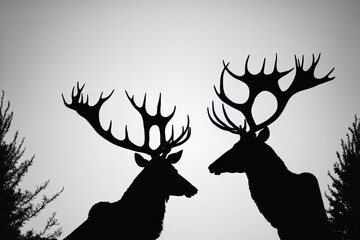 a close up of the heads of two male elk standing next to each other. Generative AI