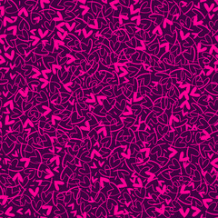 Seamless vector pattern with small hearts. Vector repeating texture with bright magenta hearts on dark background. Repeatable backdrop with hand drawn tiny hearts.