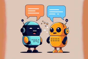 In the chat technology idea, the character converses with the artificial intelligence. Generative AI - obrazy, fototapety, plakaty