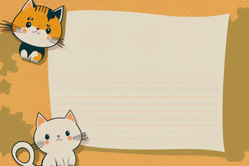 Cats on a backdrop of note paper. Generative AI