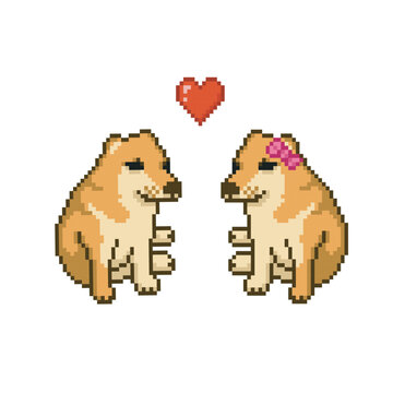Doggies in love, pixel art meme