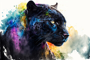 Naklejki  Black panther watercolor painting. Generative AI