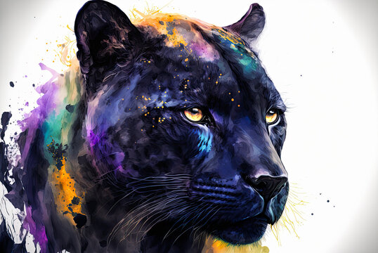 Black panther watercolor painting. Generative AI