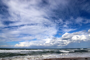 Rain clouds in the sky over the Mediterranean Sea in northern Israel.