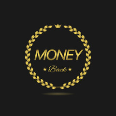 Money back golden laurel wreath vector label