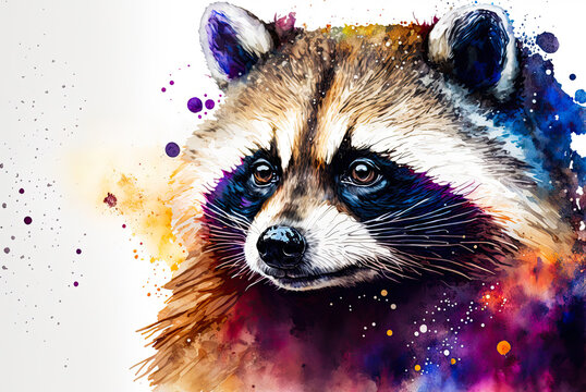 Raccoon watercolor painting. Generative AI