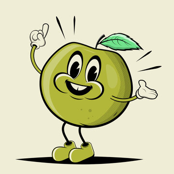 funny illustration of a happy apple with pointing finger