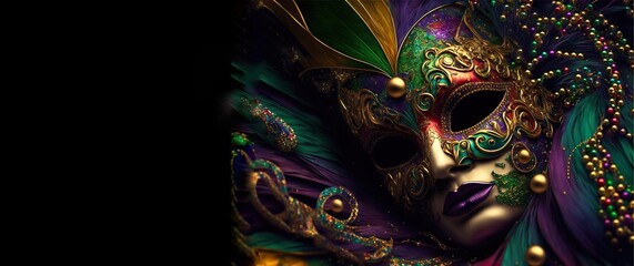 Mardi Gras Mask in Purple, Gold, and Green. (Generative  AI)