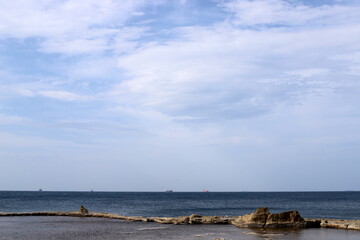 Rain clouds in the sky over the Mediterranean Sea in northern Israel.