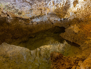 Cave Formations Reflecting in Cave Pool, Carlsbad Caverns National Park, New Mexico, USA