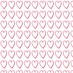 seamless hand-painted watercolor red hearts pattern on pink background