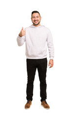 Full body adult latin man cut out isolated smiling and raising thumb up