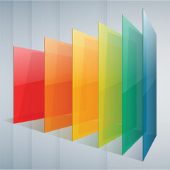 3d perspective rainbow shiny abstract rectangle layers on grey stripes background