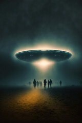 Fototapeta na wymiar alien spaceship and people. ufo concept. generative ai