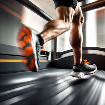 runner running on treadmill with speed motion. sport and healthy lifestyle concept. generative ai