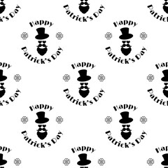 Seamless vector pattern. Modern background old style. Patrick Day holidays backdrop. Isolate black elements on the white. For creative decorating fashion design, cards, decoration, prints, and web.