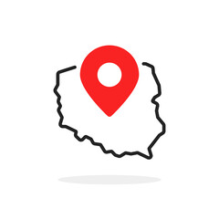 Fototapeta na wymiar red geotag with thin line simple poland map icon