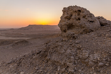 Sunset in a desert near Dakhla oasis, Egypt
