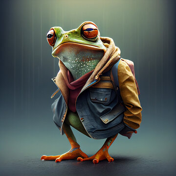 Trendy tree frog wearing dloth, generative ai