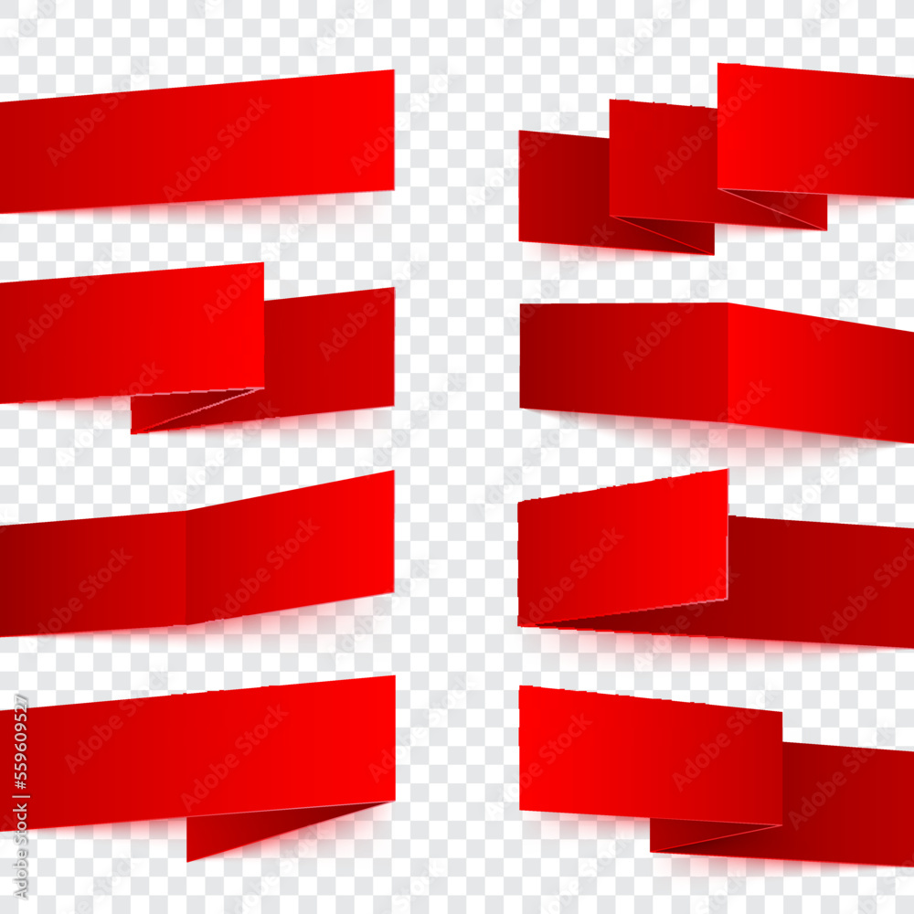 Aufkleber Folded red paper banners with realistic shadows on transparent background