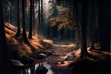 Obraz premium autumn forest in the morning