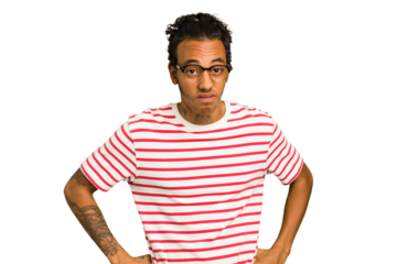 Young African American man isolated sad, serious face, feeling miserable and displeased.