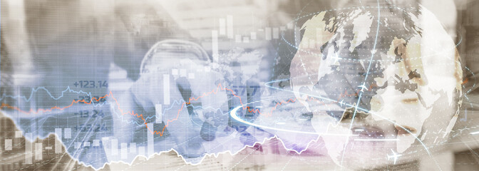 Global stock market trading. Background with 3D model of the globe