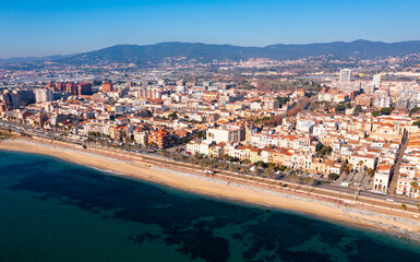 Drone view of the small seaside Catalan town of Vilassar de Mar, Spain