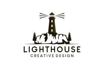A lighthouse logo design on a hill with a creative concept