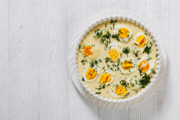 Senfeier, hard boiled eggs in creamy mustard sauce