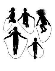 Boy and girl skipping jump rope sport silhouette