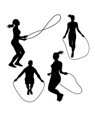 Male and female skipping jump rope sport silhouette
