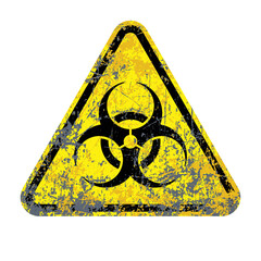 classic biohazard symbol distressed yellow triangle