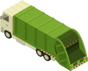 isometric garbage truck, vector illustration