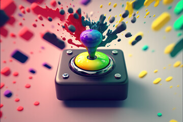 Joystick on a colorful background with color splashes, Generative AI