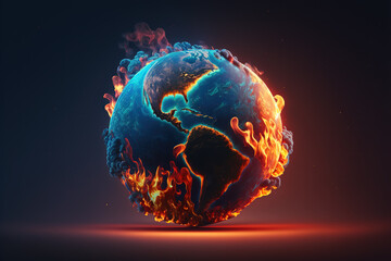 Planet Earth in flames, global warming concept, Generative AI - obrazy, fototapety, plakaty