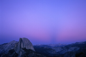 Twilight view of Half Dome from Glacier Point in Yosemite National Park, CA.