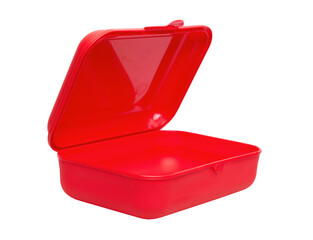 Red plastic box on a white