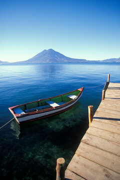 Rowboat at dock, Lake Atitlan, Guatemala.