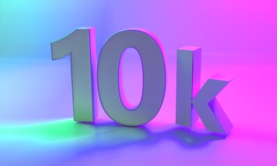 10K Followers. Achievement in 10K followers. 10 000 followers background. Congratulating networking thanks, net friends abstract image, customers. 3d rendering. Isolated like and thumbs. Web banner.