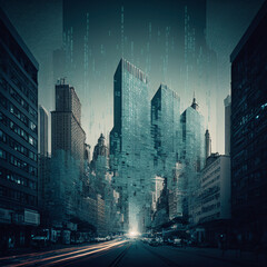 A city made with data as viewed from the street. Generative AI
