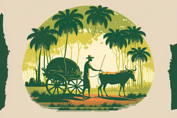 In rural India, a peasant pulls a bullock cart full with supplies. Generative AI