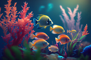 Obraz premium Colorful tropical fish swimming in ocean. Generative AI