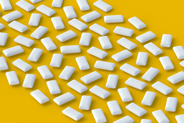 Many scattered chewing gums. Mint bubblegums. 3d render