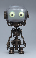 Generative AI image of tiny translucent steampunk alien robots, cute and adorable